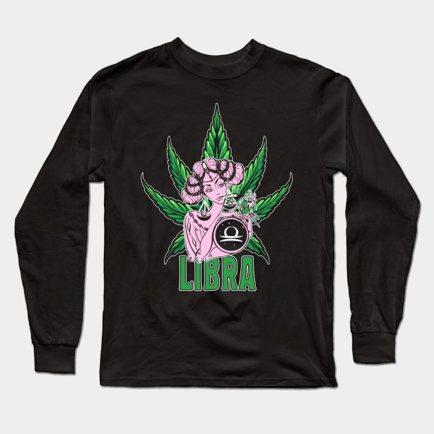 Libra Weed Shirt, Zodiac Cannabis, Libra Marijuana Shirt, Libra Gift, Libra Zodiac tee, zodiac birthday Zodiac Pot Leaf, Libra Birthday Gift Long Sleeve T-Shirt by Moon Phase Design